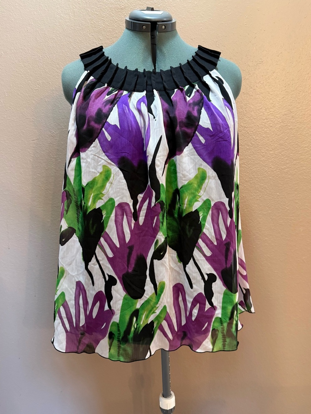 Cato Abstract Floral Pleated Neck Sleeveless Tunic Blouse Size 18/20